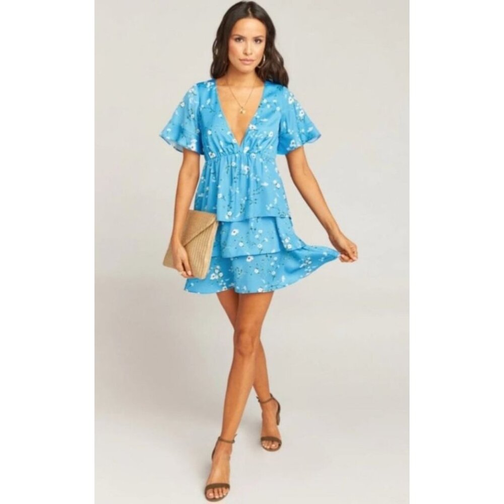 Show Me Your Mumu Summer dress floral mini tiered flutter sleeves Large